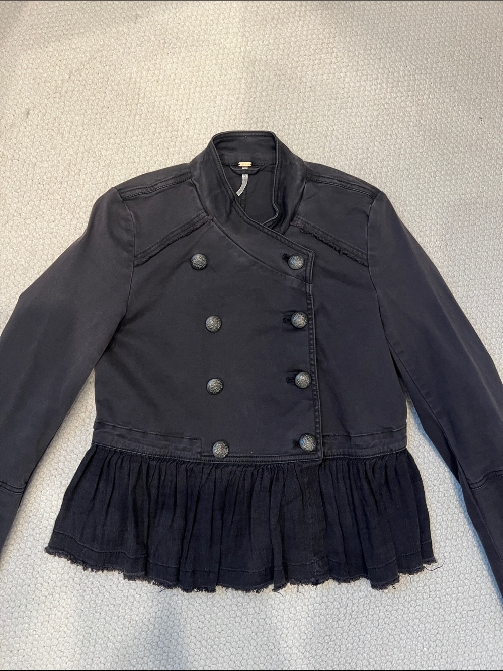Free People Black Double-Breasted Peplum Jacket XS